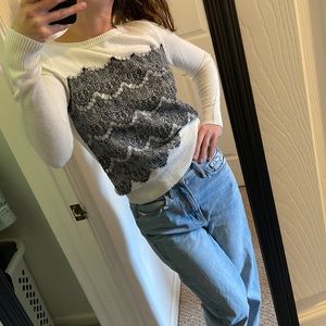 ANN TAYLOR FACTORY Pullover Sweater with Lace Overlay